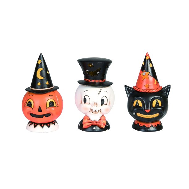 Transpac Set of 3 Johanna Parker Design Vintage Look LED Lighted Decorative Halloween Figurines